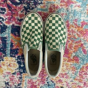 Women Green Checkerboard Slip On Vans